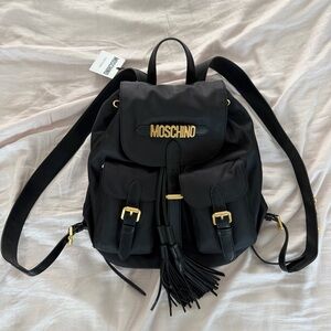 Moschino Black Nylon Backpack with Gold Hardware